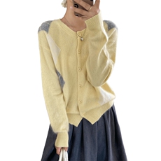 2025年秋季新款百搭拉毛菱形格圆领开衫，女装羊毛衫，优麦羊绒（原洪叶羊绒）