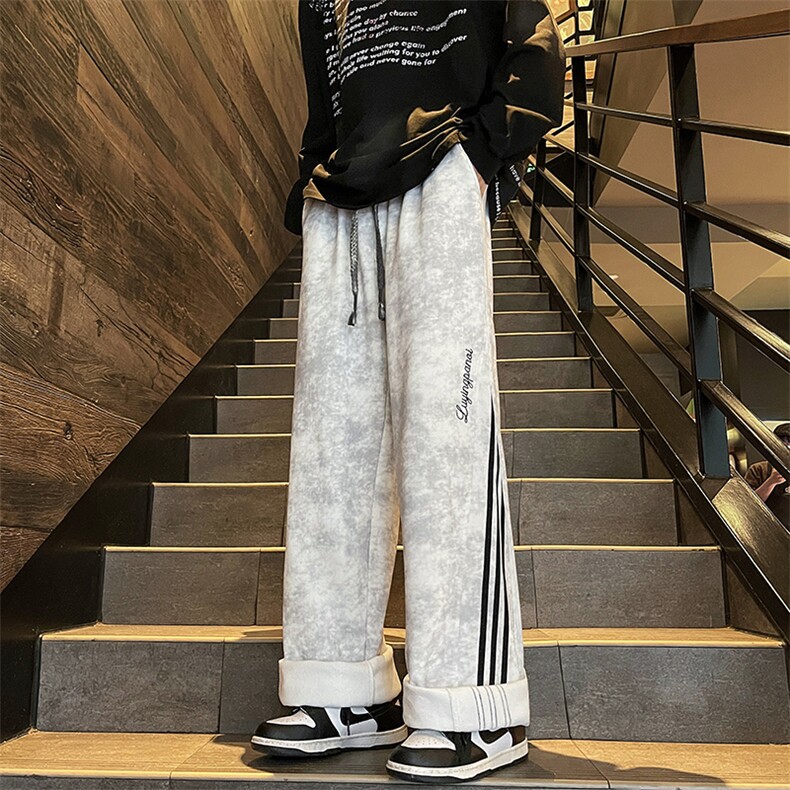 秋冬2025新款扎染三条杠宽松阔腿裤K1254常规P55控78,加绒P58控88,男装卫衣,星座906（原电商a316-1）
