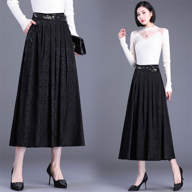 2022春季新款香云纱半身裙重工刺绣时尚百搭复古裙子，女装半身裙，韩然一族