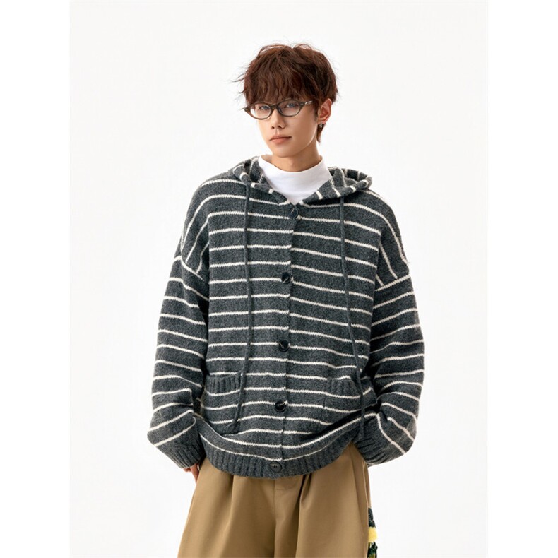 【现货】XZ1218MY9574特价P61美式复古条纹简约连帽毛衣,男装针织衫/毛衣,星座1218（原611-3）