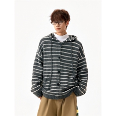 【现货】XZ1218MY9574特价P61美式复古条纹简约连帽毛衣，男装针织衫/毛衣，星座1218（原611-3）