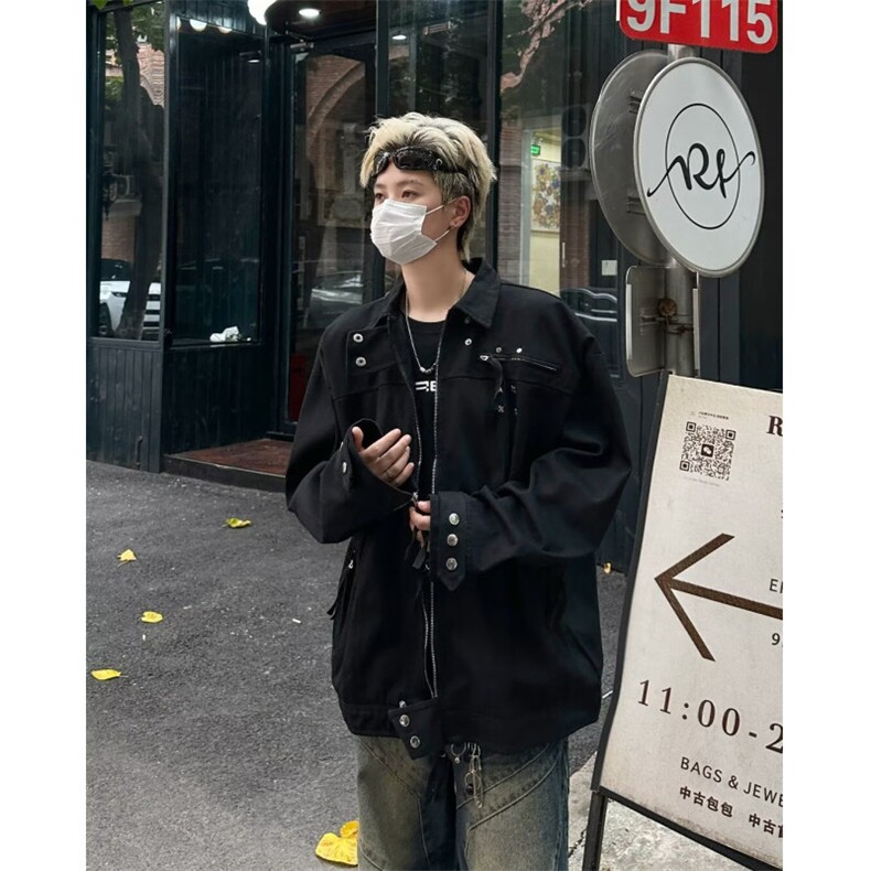 美式复古金属机能牛仔夹克外套男女宽松休闲秋季9320P73,男装工装外套,星座410-2