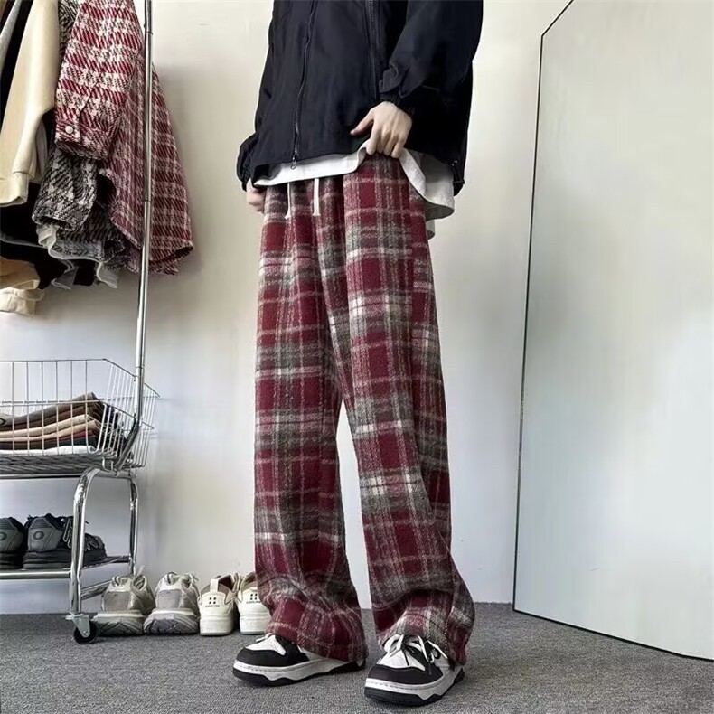 秋冬港风直筒呢子加绒加厚格子阔腿休闲长裤C408K9623P45,男装卫衣,电商C408(原B339-1)