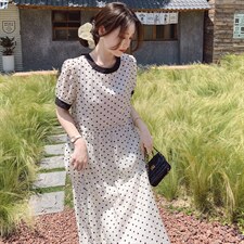 法式雪纺波点连衣裙女夏2025新款小香风宽松减龄仙女气质温柔长裙，女装连衣裙，浙宝305