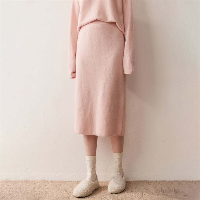 轻奢加厚山羊绒半身裙女针织通勤2025秋冬新直筒包臀开叉羊毛裙子，女装半身裙，朵沐纯羊绒