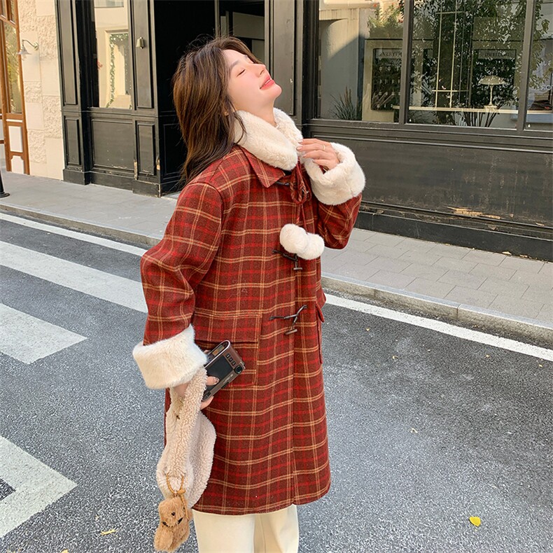 新款格子90羽绒毛呢大衣送毛领2C010-2597-P285-K418,女装羽绒服,2C010