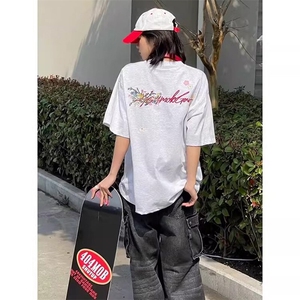 万针全刺绣工艺抖音得物高品质260克重磅纯棉双纱美式高街短袖T恤图片