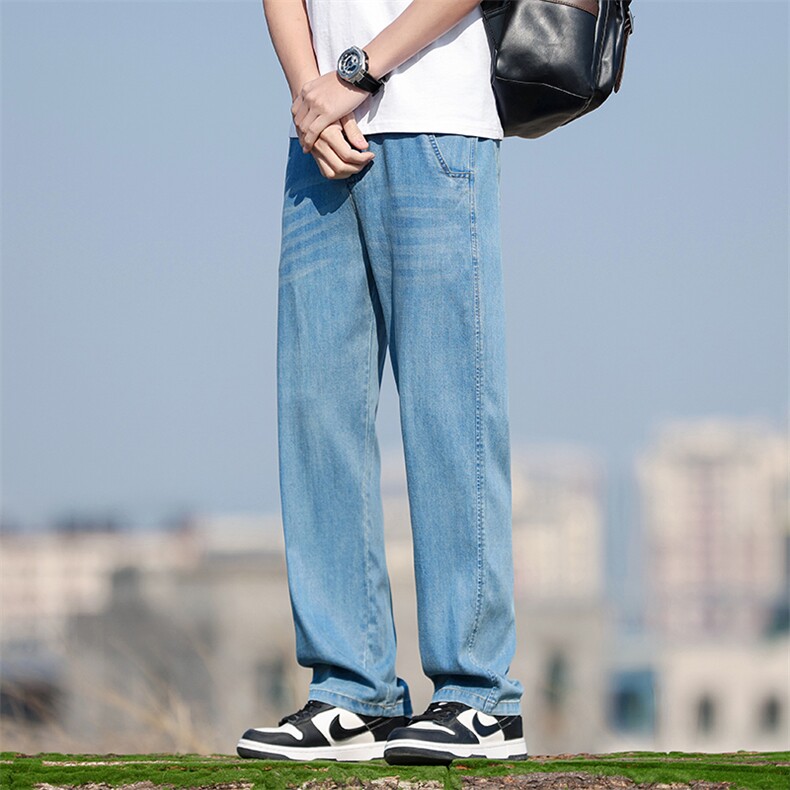 夏秋季新款天丝牛仔裤男宽松直筒莱赛尔男士阔腿休闲裤子3020外贸,男装牛仔裤,星座224-1