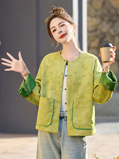 新中式国风提花双面穿外套女2024年春装新款宽松复古气质短款上衣，女装短外套，橙子家