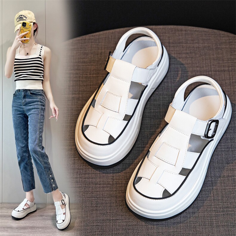 X3965-P150罗马包头凉鞋女2024夏季新款厚底洞洞鞋休闲小白鞋凉鞋，女鞋凉鞋，星座1407-3