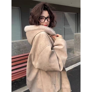 现货1万件 座山雕加绒荔枝纹PU皮连帽宽松棉衣M009特P80图片