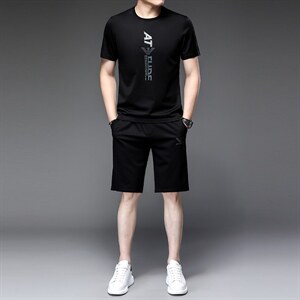 短袖t恤男士休闲男装套装夏季韩版潮流宽松运动衣服一套春秋图片