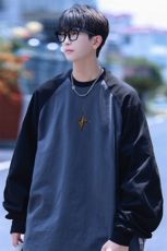 港风插肩袖设计卫衣男大码休闲印花花纹卫衣男WY77082P35控48，男装卫衣，星座227-7