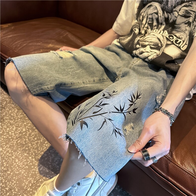 D2058-p45-控68  现货风宽松cleanfit牛仔裤七分裤黑暗图片