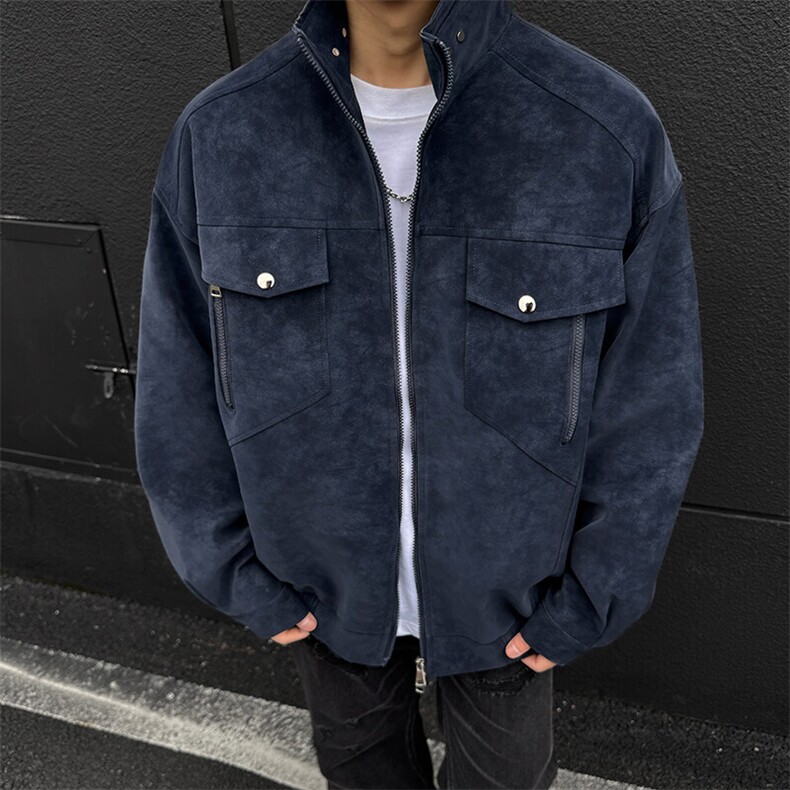 现货藏青男士皮夹克机车情侣皮衣外套JK306P80，男装夹克，星座1904A-1