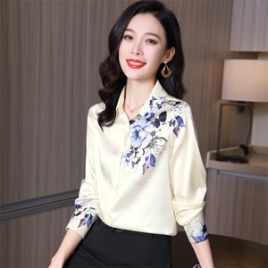 重磅真丝衬衫女长袖2026年春季新款设计感小众印花高端真丝上衣图片