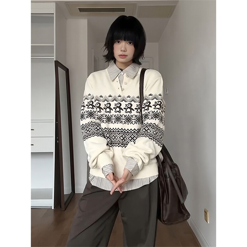 重磅秋冬装北极绒套头毛衣美式复古休闲慵懒风提花工艺针织衫外套,男装针织衫/毛衣,电商A443