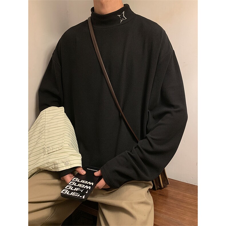德绒刺绣T恤DC5280-TP40控价58半高领内搭休闲中性百搭打底衫,男装卫衣,电商A102-1