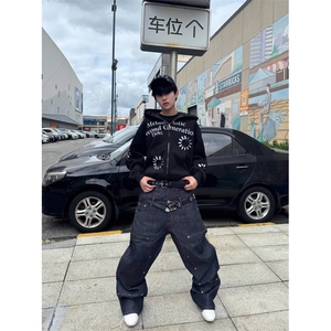 美式复古连帽卫衣男女同款字母印花情侣开衫外套宽松图片