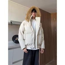 可拆卸帽子毛领PU皮棉服美式cleanfit短款面包服连帽外套NL03P90，男装棉衣，电商D256-1(原A064-1)