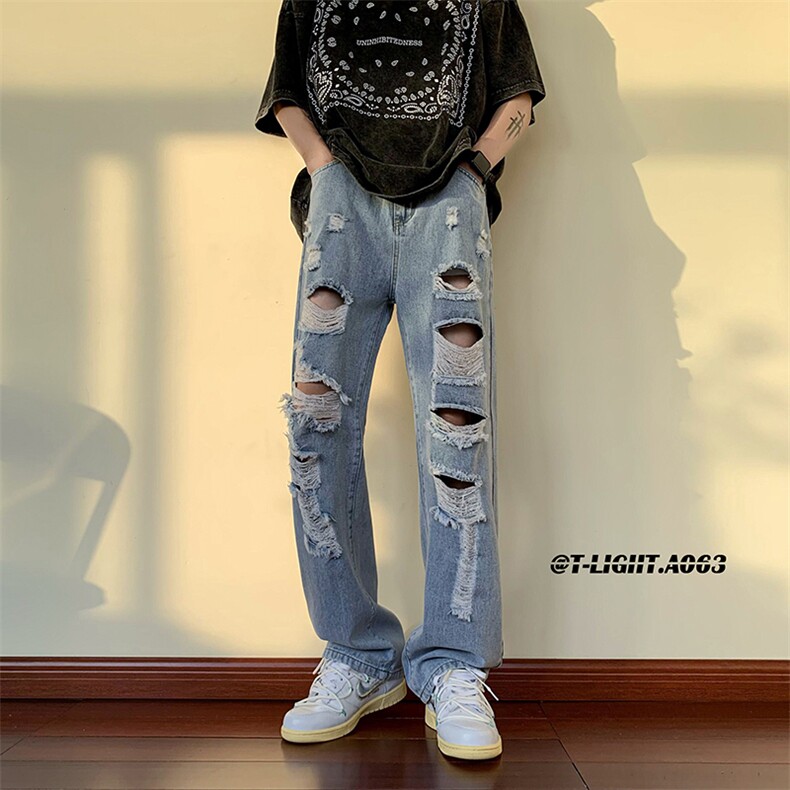 2026夏季美式高街破洞直筒牛仔裤货号K688P55,男装牛仔裤,电商A063