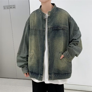 复古潮牌牛仔外套男春秋季美式高街宽松做旧休闲拉链夹克JH06-P68图片