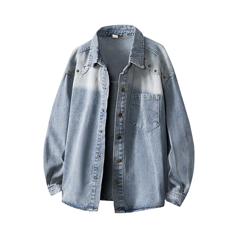 新款牛仔衬衫纯色百搭休闲百搭高级感长袖衬衫上衣HJ7019P63，男装衬衫，星座1013-1