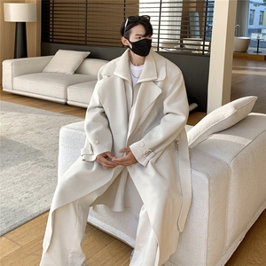 假两件高领毛呢大衣男秋冬美式潮流ins高级感中长款宽松风衣外套图片