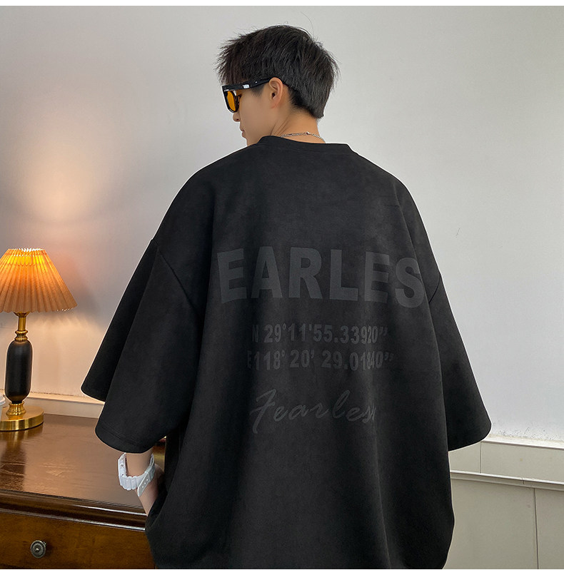 2026春夏新款麂皮绒美式字母短袖M~5XLXZ604-DT305-P45控58,男装T恤,星座604