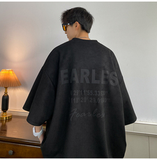 2026春夏新款麂皮绒美式字母短袖M~5XLXZ604-DT305-P45控58，男装T恤，星座604