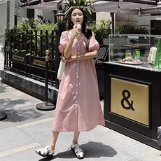 2024新款现货粉色宽松V领长裙212A-628-P115-K168，女装连衣裙，浙宝212A