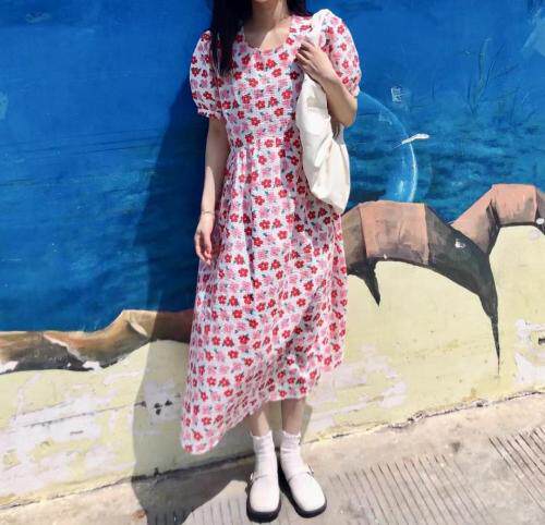 夏季韩版碎花连衣裙，女装连衣裙，忻美