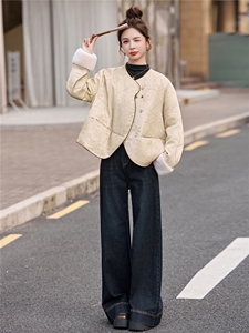 羽绒服女提花短外套2025冬季新款新中式白鸭绒上衣图片