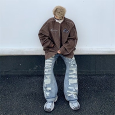 2024年美式复古潮秋冬棕色宽松重磅皮外套男夹克皮衣JK922-P74，男装夹克，星座1109-3