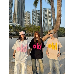 网图有货 美式复古立体OK字母短袖T恤男女情侣宽松上衣 A529-P38图片