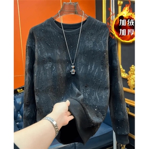 满天星长袖加绒卫衣男士轻奢风韩版亮片渐变破洞圆领上衣 WY501图片