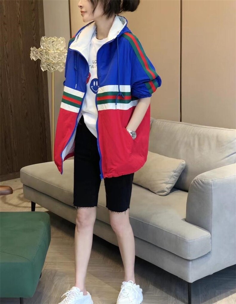 2023春季新品时尚潮流百搭高级宽松显瘦双色拼接连帽外套,女装其它,L·H·X