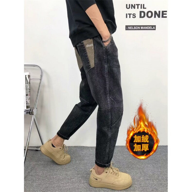 1506-1/KT621加绒/P59高端八分弹力牛仔裤秋冬季宽松直筒大码图片