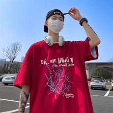 抖音得物二开现货供应220克夏装重磅美式高街宽松短袖t恤MT65，男装T恤，电商A486-1