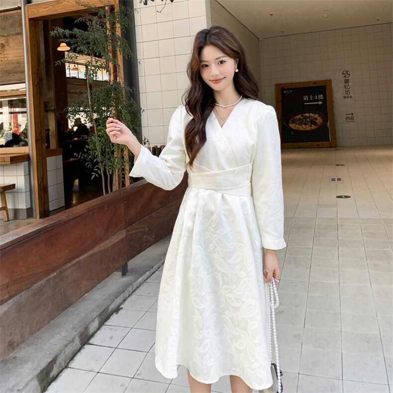 修身型长袖2026年春季女士通用百褶裙休闲聚酯纤维100女,女装连衣裙,凡歌灵