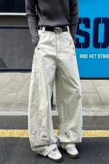 8X-M卡通绣花休闲裤男2025新款情侣宽松阔腿弯刀裤子K9173P78，男装休闲裤，电商D206-1