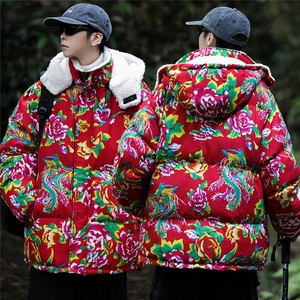 A1情侣装东北大花羊羔毛棉衣保暖防寒风汉服团队服可脱卸帽图片