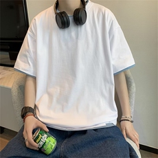 T恤纯色青春流行圆领潮流时尚潮牌帅气假两件短袖QT02P28，男装T恤，星座1116-2
