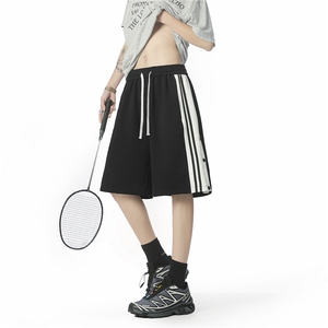 排扣短裤男士夏季篮球运动中裤青少年宽松休闲外穿三条杠五分裤潮图片