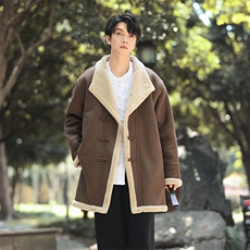 皮毛一体大衣风长棉衣男冬季羊羔绒外套大码保暖棉服1220p228，男装棉衣，电商A016