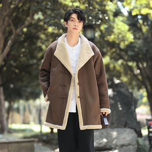 皮毛一体大衣风长棉衣男冬季羊羔绒外套大码保暖棉服1220p228图片