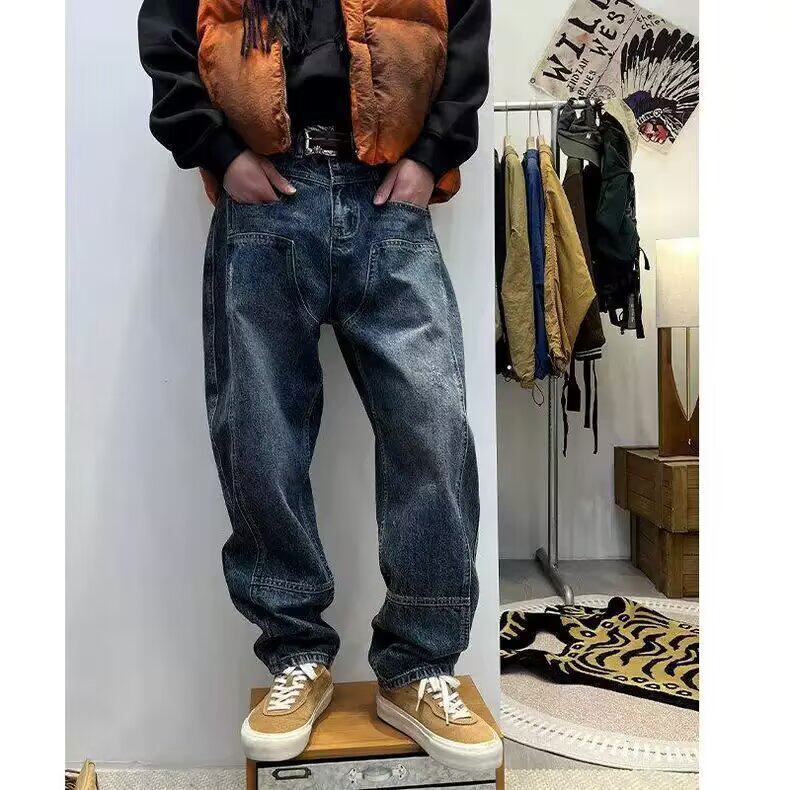 1506-1/N75131/P50美式复古水洗拼接设计感微锥牛仔裤男潮牌痞帅，男装牛仔裤，星座1506-1