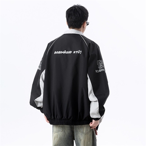 港风美式字母印花拼色拼接开衫立领夹克外套 XZ213-JK08-P88控108图片