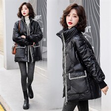 2024年冬季新款短款亮面90绒羽绒服插肩袖长袖简约厚外套，女装羽绒服，沫晗依美