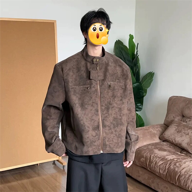 (网图慎用)特批P85无差价扎染正肩PU皮衣大码立领夹克外套男J5238图片